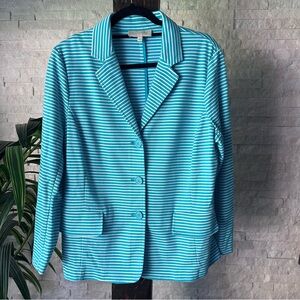 TALBOTS Turquoise Blue Green White Stripe Stretchy  Knit Blazer Size XL